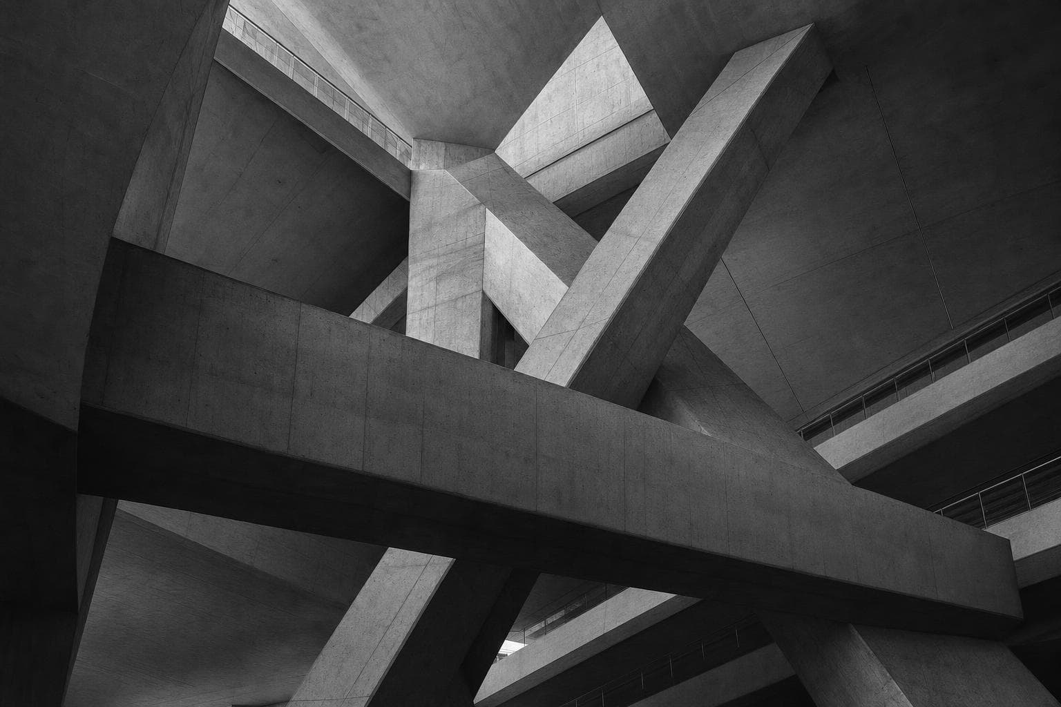 Intersecting concrete structure, shot for scale and weight.